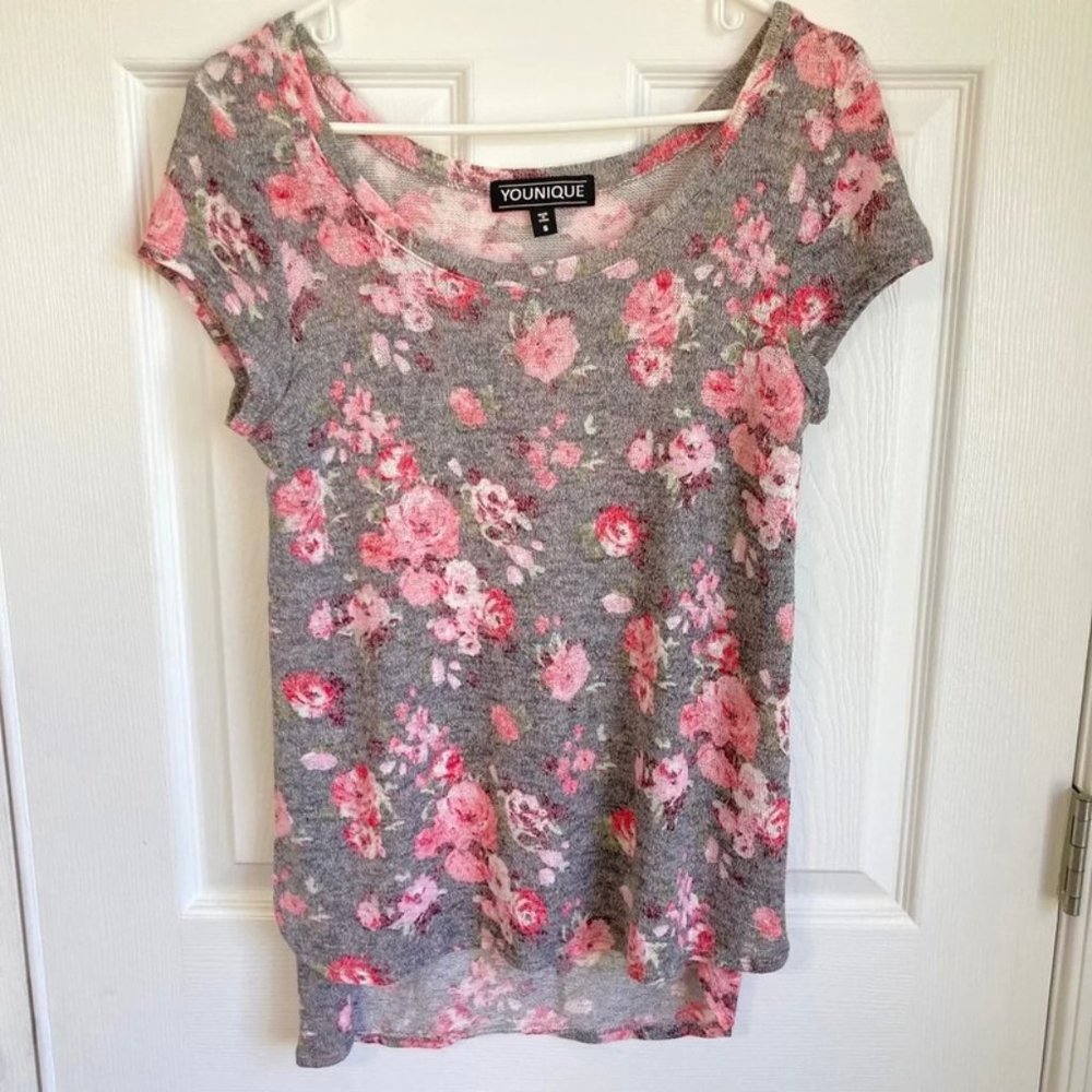 Younique slit floral rose blouse size S- FREE SHIPPING